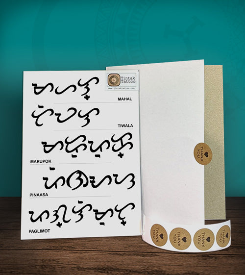 Baybayin Words Temporary Tattoo design with its packaging.