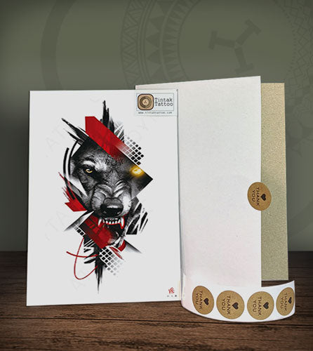 Wolf temporary tattoo sticker design on its packaging