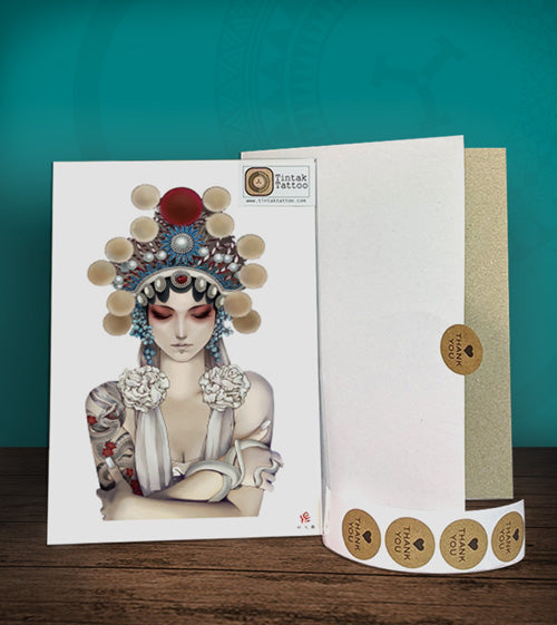 Tintak temporary tattoo sticker with cambodian lady design, with its hard board packaging.