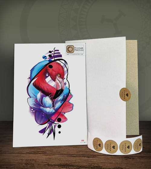 Flamingo Temporary Tattoo Design 313 with its hard-board packaging.