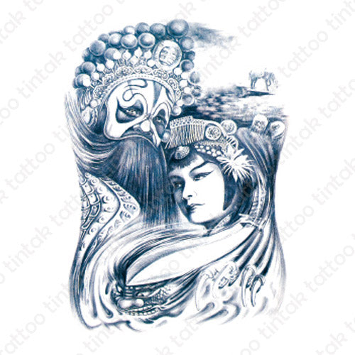 Geisha & King temporary tattoo design.