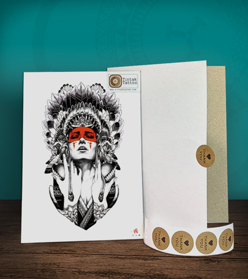 Tintak temporary tattoo sticker with indian lady design, with its hard board packaging.