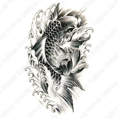 Black and Gray Koi Fish Temporary Tattoo Sticker Design