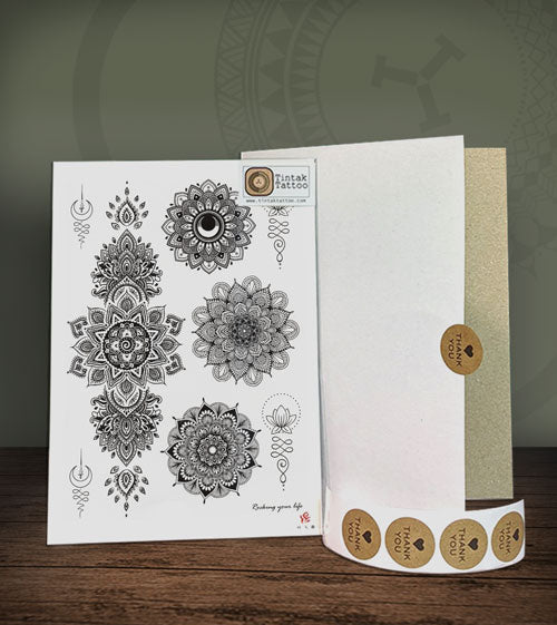 Mandala Temporary Tattoo Design 102 with its hard-board packaging.