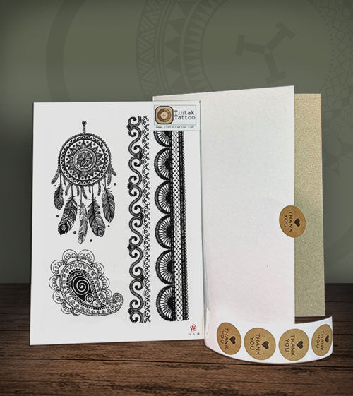Mandala Temporary Tattoo Design 626 with its hard-board packaging.