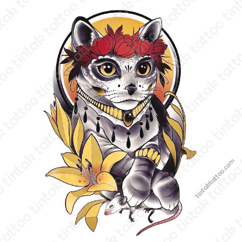 cat neo traditional Temporary Tattoo Sticker Design