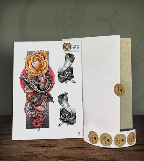 Snake Temporary Tattoo Design 487X with its hard-board packaging