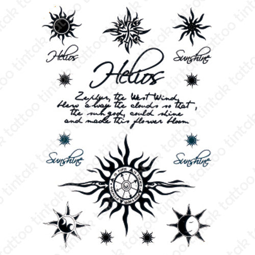 Tribal sun, compass, and written words temporary tattoo sticker design.