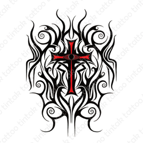Tribal Cross temporary tattoo sticker design.