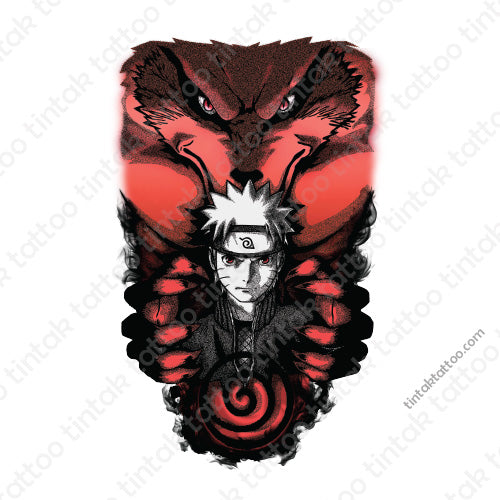 Naruto Tattoo design with a red and black fox-like creature on a white background.