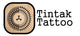 Tintak Tattoo logo in brown wood background. 