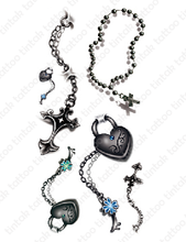 Load image into Gallery viewer, Set of 3D chain and cross temporary tattoo design.