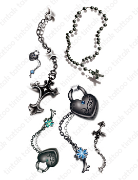 Set of 3D chain and cross temporary tattoo design.
