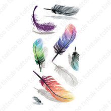 Load image into Gallery viewer, Colored feather temporary tattoo sticker design.