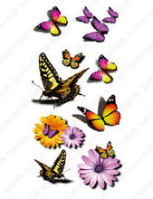 Load image into Gallery viewer, Set of small 3D butterfly temporary tattoo designs in different colors.
