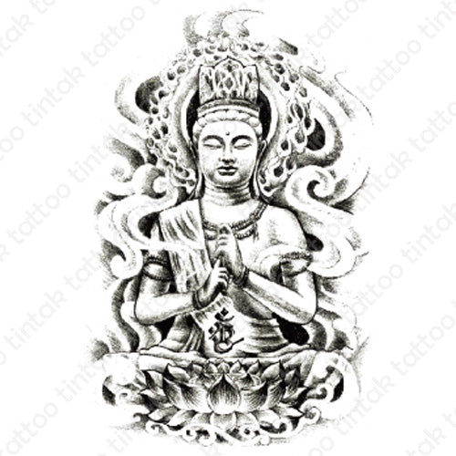 Black and Gray Buddha temporary tattoo design.