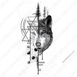 Geometric Wolf temporary tattoo sticker design.