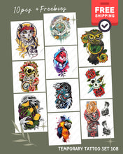Load image into Gallery viewer, colored Temporary Tattoo Sticker Design set bundle cover