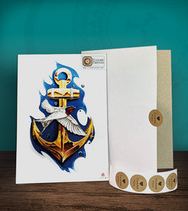 Tintak temporary tattoo sticker with anchor design, with its hard board packaging.