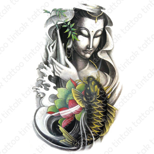 Buddha and Koi Fish sticker temporary tattoo design