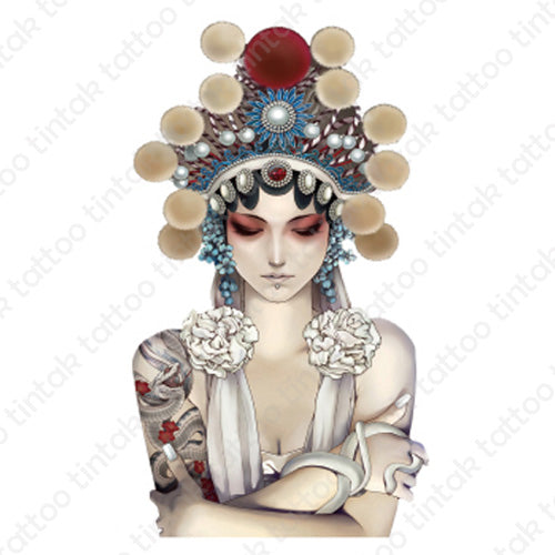 Combodian lady temporary tattoo design with snake tattoo on her right arm.