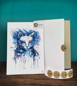 Tintak temporary tattoo sticker with water-colored cat design, with its hard board packaging.