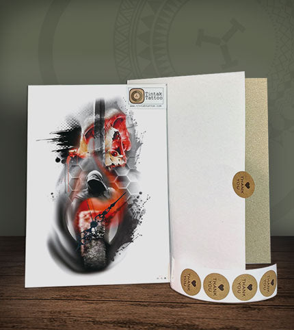 Clock and Skull Temporary Tattoo Sticker on its packaging