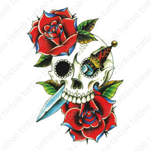 Load image into Gallery viewer, skull and dagger Temporary Tattoo Sticker Design
