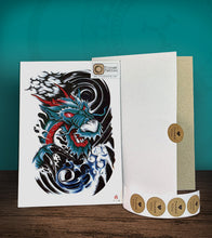 Load image into Gallery viewer, Tintak temporary tattoo sticker with dragon design, with its hard board packaging.
