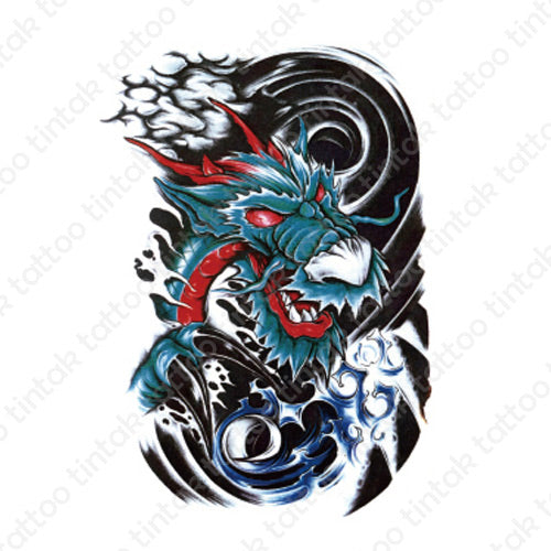 Blue dragon sticker temporary tattoo design.