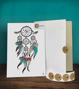 Tintak temporary tattoo sticker with dream catcher design, with its hard board packaging.