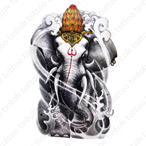 Black and gray elephant temporary tattoo design.