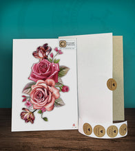 Load image into Gallery viewer, Tintak temporary tattoo sticker with pink rose flower designs, with its hard board packaging.