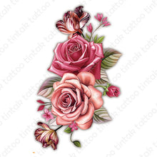 Load image into Gallery viewer, Pink rose flower temporary tattoo sticker design.