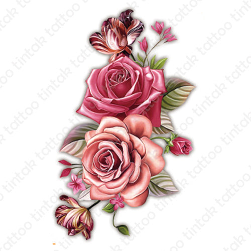Pink rose flower temporary tattoo sticker design.