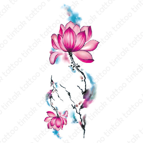 Water colored lotus flower temporary tattoo sticker design