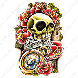 freedom skull compass and roses Temporary Tattoo Sticker design