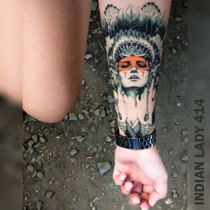indian lady portrait Temporary Tattoo Sticker on arm