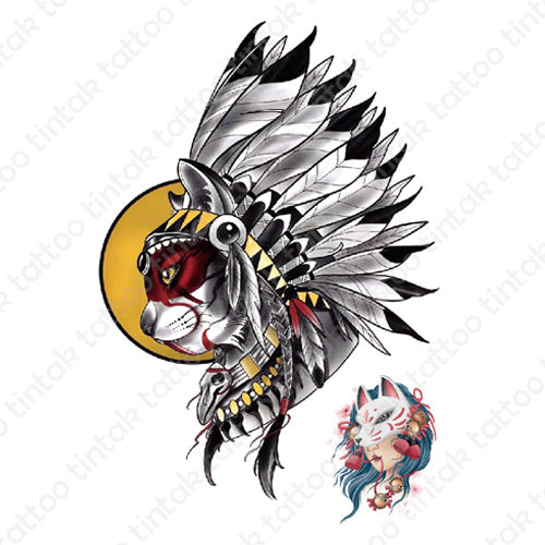 Temporary tattoo design with a tiger wearing an Indian hat.
