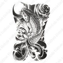 Load image into Gallery viewer, Black and gray koi fish temporary tattoo sticker design