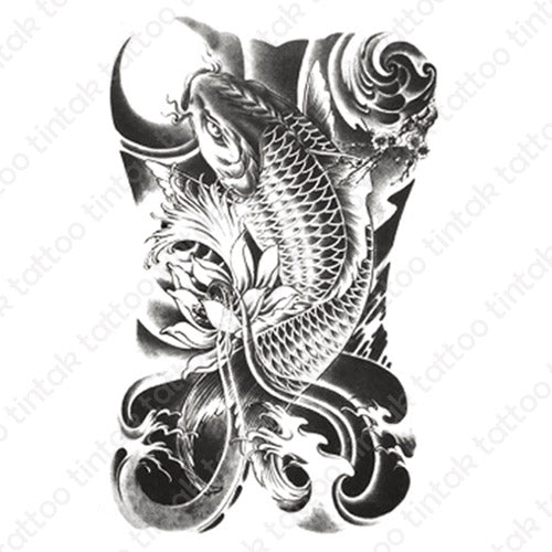 Black and gray koi fish temporary tattoo sticker design