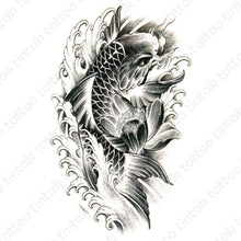 Load image into Gallery viewer, Black and Gray Koi Fish Temporary Tattoo Sticker Design