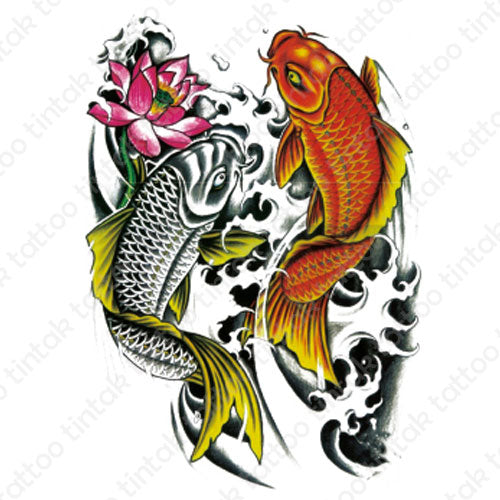 Two Colored Koi Fish temporary tattoo sticker design.