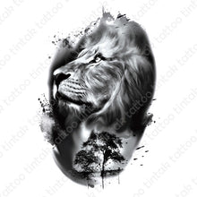 Load image into Gallery viewer, Black and gray temporary tattoo design with a side face of a lion.