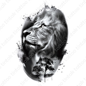 Black and gray temporary tattoo design with a side face of a lion.