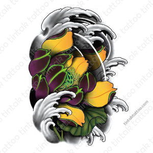 colored waves neotrad Temporary Tattoo Sticker Design