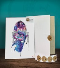 Load image into Gallery viewer, Tintak temporary tattoo with mermaid design, with its hard board packaging.