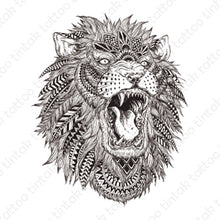 Load image into Gallery viewer, Black and Gray Polynesian lion temporaray tattoo design