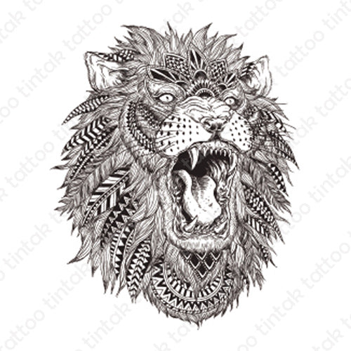 Black and Gray Polynesian lion temporaray tattoo design