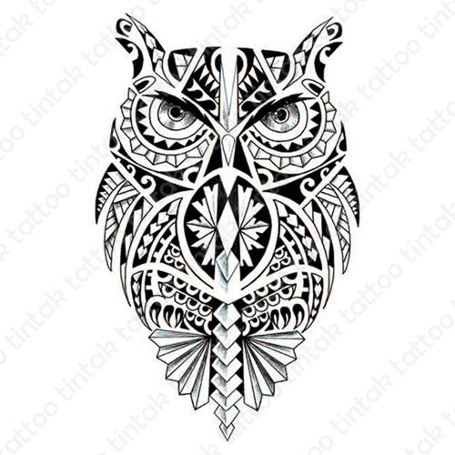 Tintak temporary tattoo sticker with polynesian tribal owl design.